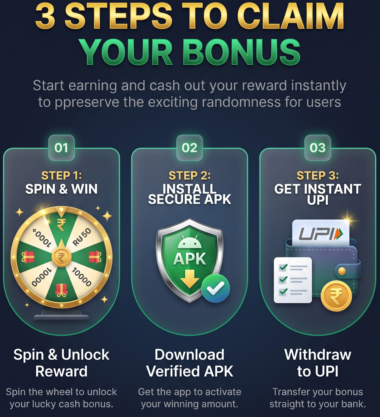 Three steps: spin, install, withdraw