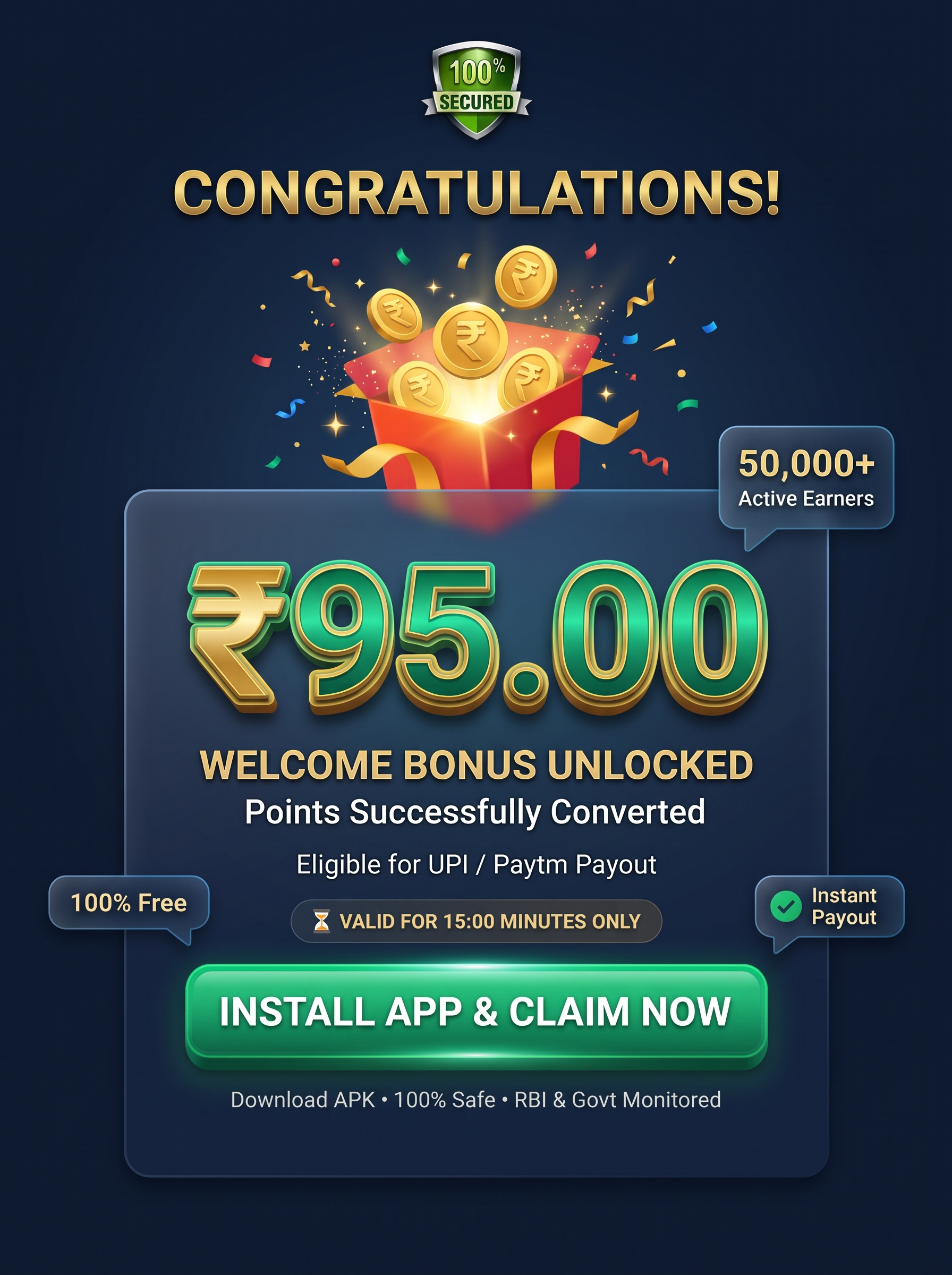 Congratulations — Welcome Cash unlocked